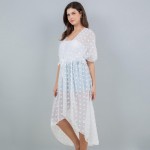 Wholesale long Sheer Swim Suit Cover Up Fuzzy Polka Dot Details Drawstring Closu