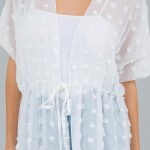 Wholesale long Sheer Swim Suit Cover Up Fuzzy Polka Dot Details Drawstring Closu