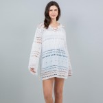 Wholesale open Knit Flare Sleeve Swim Suit Cover Up Cross String Tie Detail One