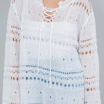Wholesale open Knit Flare Sleeve Swim Suit Cover Up Cross String Tie Detail One