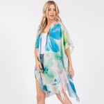 Wholesale watercolor Flower Print Kimono One Fits Most Polyester