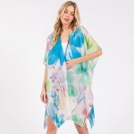 Wholesale watercolor Flower Print Kimono One Fits Most Polyester