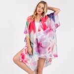 Wholesale watercolor Flower Print Kimono One Fits Most Polyester