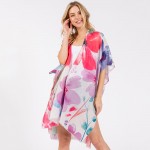 Wholesale watercolor Flower Print Kimono One Fits Most Polyester