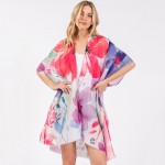 Wholesale watercolor Flower Print Kimono One Fits Most Polyester