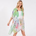 Wholesale watercolor Flower Print Kimono One Fits Most Polyester