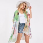 Wholesale watercolor Flower Print Kimono One Fits Most Polyester