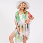 Wholesale watercolor Flower Print Kimono One Fits Most Polyester