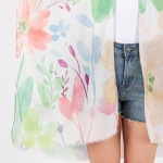 Wholesale watercolor Flower Print Kimono One Fits Most Polyester