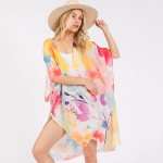 Wholesale watercolor Flower Print Kimono One Fits Most Polyester