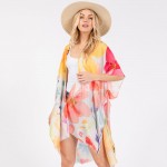 Wholesale watercolor Flower Print Kimono One Fits Most Polyester