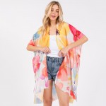 Wholesale watercolor Flower Print Kimono One Fits Most Polyester