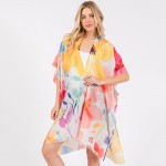 Wholesale watercolor Flower Print Kimono One Fits Most Polyester