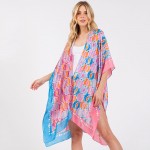 Wholesale two Abstract Print Silky Kimono One Fits Most Polyester