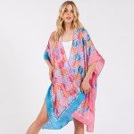 Wholesale two Abstract Print Silky Kimono One Fits Most Polyester
