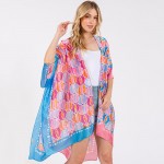 Wholesale two Abstract Print Silky Kimono One Fits Most Polyester