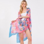 Wholesale two Abstract Print Silky Kimono One Fits Most Polyester