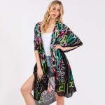 Wholesale multi Color Hearts Print Silky Kimono One Fits Most Polyester