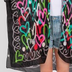 Wholesale multi Color Hearts Print Silky Kimono One Fits Most Polyester