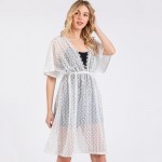 Wholesale scalloped Open Knit Swim Suit Cover Up Lace Neck Line One Fits Most Po
