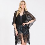 Wholesale flower Pattern Crochet Lace Kimono Fringe Details One Fits Most Polyes
