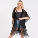 Wholesale flower Pattern Crochet Lace Kimono Fringe Details One Fits Most Polyes