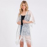 Wholesale flower Pattern Crochet Lace Kimono Fringe Details One Fits Most Polyes