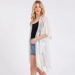 Wholesale flower Pattern Crochet Lace Kimono Fringe Details One Fits Most Polyes