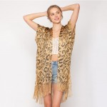Wholesale do Everything Love Leopard Lurex Kimono Fringe Details One Fits Most P