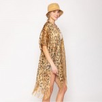 Wholesale do Everything Love Leopard Lurex Kimono Fringe Details One Fits Most P