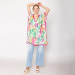 Wholesale do Everything Love Lightweight Watercolor Print Poncho Drawstring Wais