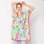 Wholesale do Everything Love Lightweight Watercolor Print Poncho Drawstring Wais