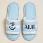 Wholesale terry Cloth SAILOR Anchor Embroidered Poolside Slides Pack Rubber Sole