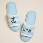 Wholesale terry Cloth SAILOR Anchor Embroidered Poolside Slides Pack Rubber Sole