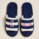 Wholesale terry Cloth SAILOR Anchor Embroidered Poolside Slides Pack Rubber Sole