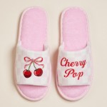 Wholesale terry Cloth Checker Cherry Pop Bow Cherries Embroidered Poolside Slide