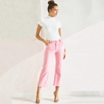 Wholesale women s Classic Solid Straight Leg Crop Pants Pack Straight leg Croppe