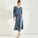 Wholesale women s V Neck Corduroy Long Sleeve Top Pack Relaxed Fit Dropped Shoul