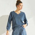 Wholesale women s V Neck Corduroy Long Sleeve Top Pack Relaxed Fit Dropped Shoul