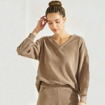 Wholesale women s V Neck Corduroy Long Sleeve Top Pack Relaxed Fit Dropped Shoul