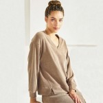 Wholesale women s V Neck Corduroy Long Sleeve Top Pack Relaxed Fit Dropped Shoul