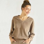 Wholesale women s V Neck Corduroy Long Sleeve Top Pack Relaxed Fit Dropped Shoul