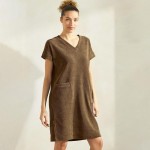 Wholesale women s Corduroy V Neck Short Sleeve Dress Pack Pockets Shift Silhouet