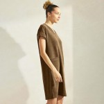 Wholesale women s Corduroy V Neck Short Sleeve Dress Pack Pockets Shift Silhouet