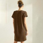 Wholesale women s Corduroy V Neck Short Sleeve Dress Pack Pockets Shift Silhouet