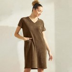 Wholesale women s Corduroy V Neck Short Sleeve Dress Pack Pockets Shift Silhouet