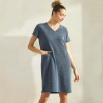 Wholesale women s Corduroy V Neck Short Sleeve Dress Pack Pockets Shift Silhouet