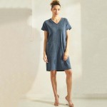 Wholesale women s Corduroy V Neck Short Sleeve Dress Pack Pockets Shift Silhouet