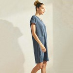 Wholesale women s Corduroy V Neck Short Sleeve Dress Pack Pockets Shift Silhouet