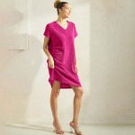 Wholesale corduroy V Neck Short Sleeve Dress Pack Two Front Pockets Shift Silhou